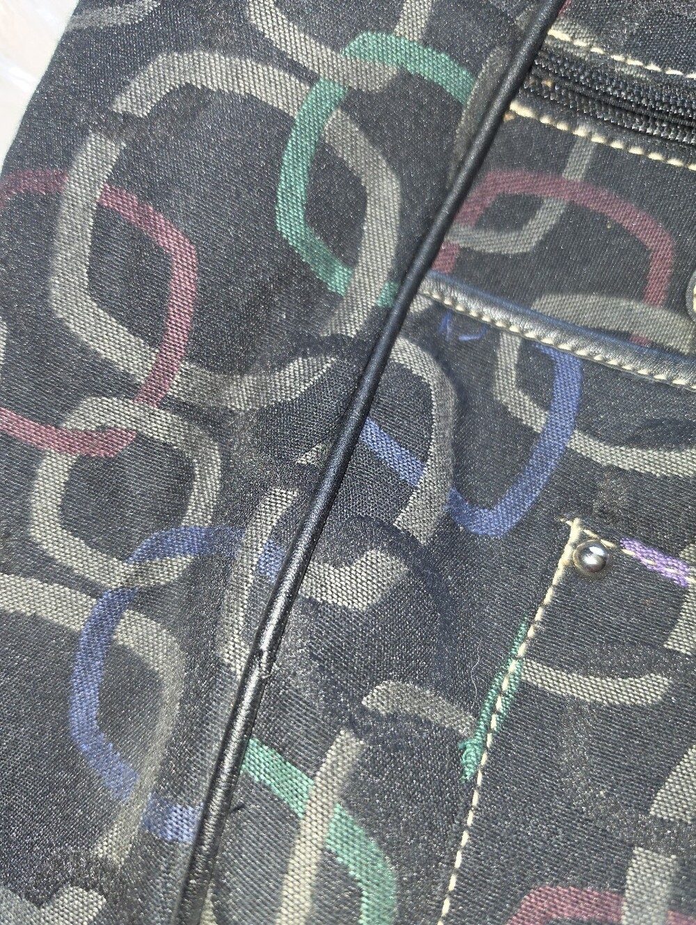 Rosetti Black Multicolor Geometric Tote Shoulder Bag Y2K Style Multi Pocket - Picture 2 of 7